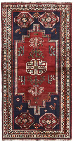 Håndknyttet. Opphav: Persia / Iran 125X241 Shiraz Teppe Ekte Orientalsk Håndknyttet Mørk Rød/Svart (Ull, Persia/Iran)