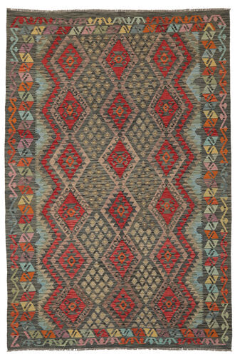 Håndknyttet. Opphav: Afghanistan Orientalsk Kelim Afghan Old Style Teppe 202X297 Mørk Brun/Svart (Ull, Afghanistan)