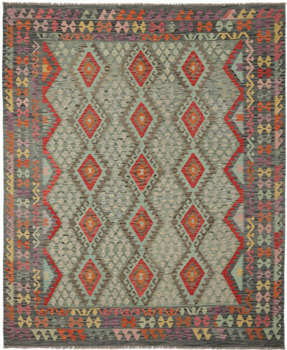 Håndknyttet. Opphav: Afghanistan Håndvevd Teppe Kelim Afghan Old Style 249X297 Mørk Grønn/Mørk Brun (Ull, Afghanistan)