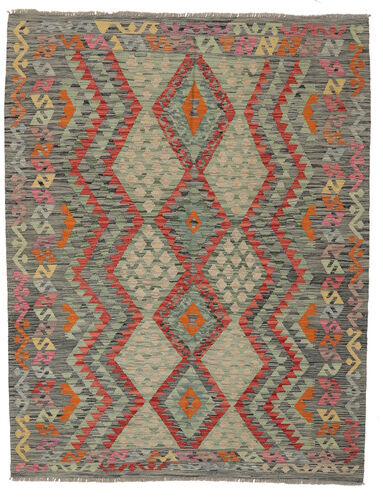 Håndknyttet. Opphav: Afghanistan Orientalsk Kelim Afghan Old Style Teppe 159X198 Mørk Grønn/Rød (Ull, Afghanistan)