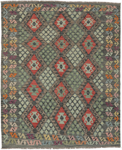 Håndknyttet. Opphav: Afghanistan Orientalsk Kelim Afghan Old Style Teppe 163X199 Mørk Grønn/Svart (Ull, Afghanistan)