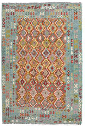 Håndknyttet. Opphav: Afghanistan Orientalsk Kelim Afghan Old Style Teppe 201X297 Mørk Grønn/Mørk Brun (Ull, Afghanistan)