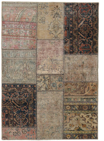 Håndknyttet. Opphav: Persia / Iran 105X150 Patchwork - Persien/Iran Teppe Ekte Moderne Håndknyttet Mørk Brun/Svart (Ull, Persia/Iran)