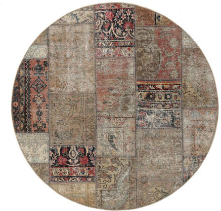 Håndknyttet. Opphav: Persia / Iran Ø 150 Patchwork - Persien/Iran Teppe Ekte Moderne Håndknyttet Rundt Mørk Brun/Hvit/Creme (Ull, Persia/Iran)