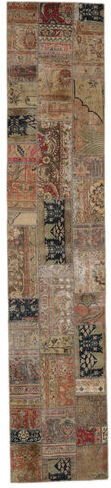 Håndknyttet. Opphav: Persia / Iran Patchwork - Persien/Iran Teppe 83X407 Teppeløpere Mørk Brun/Beige (Ull, Persia/Iran)