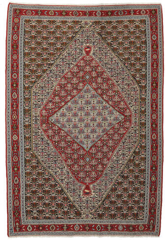 Håndknyttet. Opphav: Persia / Iran Kelim Senneh Teppe 203X299 Mørk Brun/Svart (Ull, Persia/Iran)