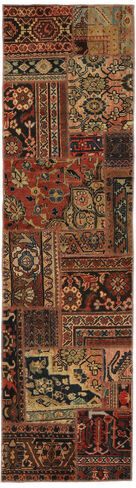 Håndknyttet. Opphav: Persia / Iran 69X250 Patchwork - Persien/Iran Teppe Ekte Moderne Håndknyttet Teppeløpere Svart/Mørk Brun (Ull, Persia/Iran)