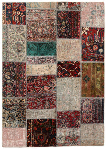 Håndknyttet. Opphav: Persia / Iran Patchwork - Persien/Iran Teppe 141X200 Ekte Moderne Håndknyttet Svart/Mørk Brun (Ull, Persia/Iran)