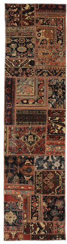 Håndknyttet. Opphav: Persia / Iran Persisk Patchwork - Persien/Iran Teppe 79X301 Teppeløpere Svart/Mørk Brun (Ull, Persia/Iran)