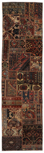 Håndknyttet. Opphav: Persia / Iran Persisk Patchwork - Persien/Iran Teppe 79X296 Teppeløpere Svart/Mørk Brun (Ull, Persia/Iran)