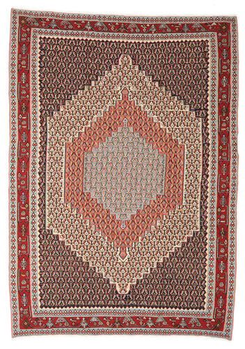 Håndknyttet. Opphav: Persia / Iran Kelim Senneh Teppe 212X300 Mørk Brun/Beige (Ull, Persia/Iran)