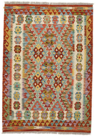 Håndknyttet. Opphav: Afghanistan Orientalsk Kelim Afghan Old Style Teppe 105X149 Mørk Grønn/Mørk Brun (Ull, Afghanistan)