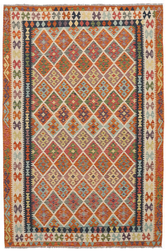 Håndknyttet. Opphav: Afghanistan Orientalsk Kelim Afghan Old Style Teppe 204X305 Mørk Brun/Mørk Rød (Ull, Afghanistan)