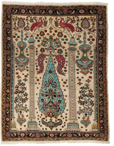 Håndknyttet. Opphav: Persia / Iran Kashmar Teppe 146X184 Mørk Brun/Hvit/Creme/Svart (Ull, Persia/Iran)