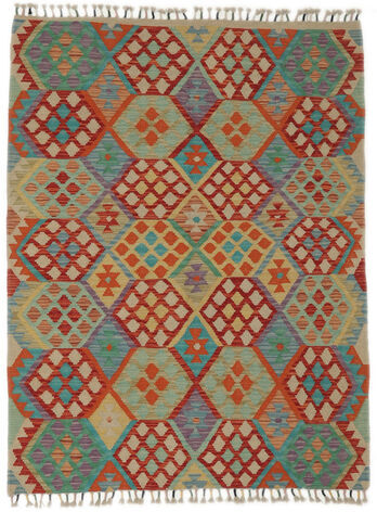 Håndknyttet. Opphav: Afghanistan Håndvevd Teppe Kelim Afghan Old Style 129X170 Beige/Mørk Grønn (Ull, Afghanistan)