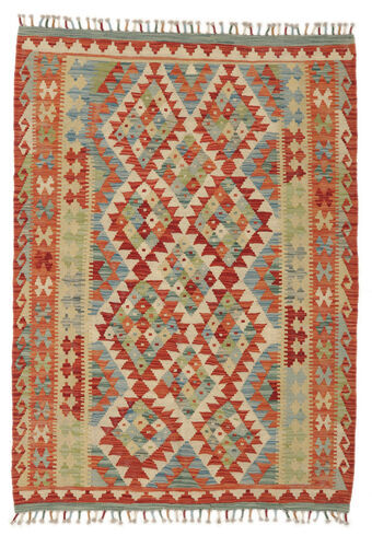 Håndknyttet. Opphav: Afghanistan 119X164 Kelim Afghan Old Style Teppe Ekte Orientalsk Håndvevd Mørk Rød/Beige (Ull, Afghanistan)