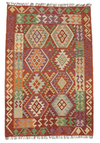 Håndknyttet. Opphav: Afghanistan Kelim Afghan Old Style Teppe 123X183 Ekte Orientalsk Håndvevd Mørk Brun/Hvit/Creme (Ull, Afghanistan)