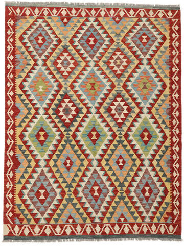 Håndknyttet. Opphav: Afghanistan Orientalsk Kelim Afghan Old Style Teppe 149X195 Mørk Rød/Mørk Grønn (Ull, Afghanistan)