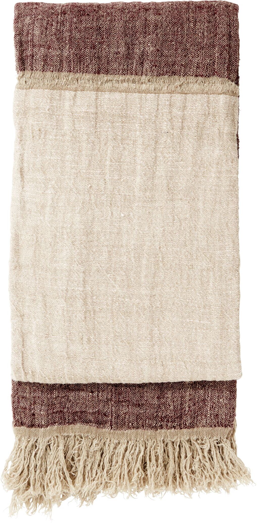 Nordal - Sengeteppe 270x270 linen m. frynser - Burgundy/Rose   Unoliving