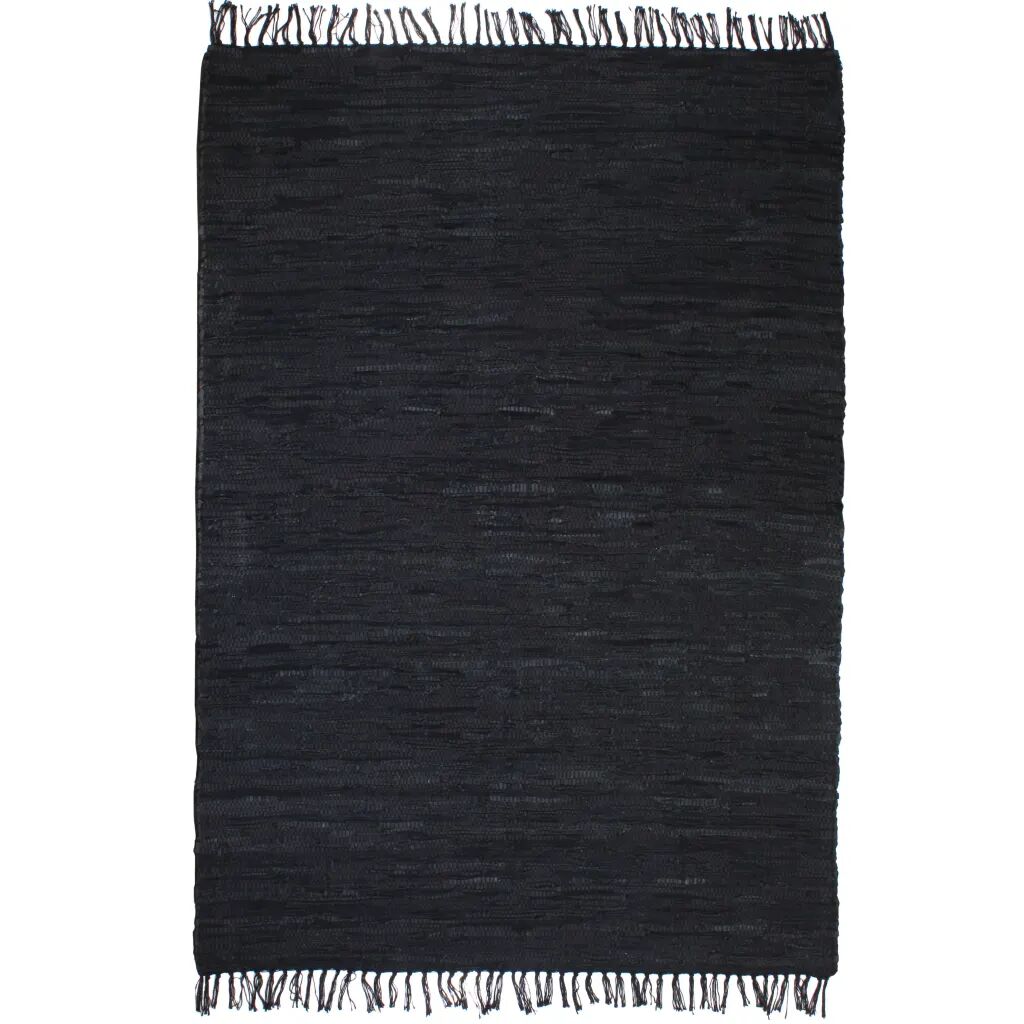 vidaXL Håndvevet Chindi teppe lær 80x160 cm svart