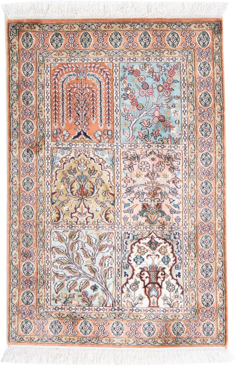 Nain Trading Oriental Rug Kashmir Silk 95x64 Grey/Pink (Silk, Indien, Hand-Knotted)