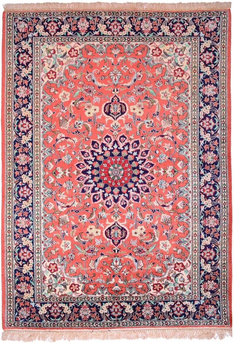 Nain Trading Tapete Oriental Ghom Seda 141x97 Red/Dark Blue (Seda, Pérsia / Irão, Mão-atada)