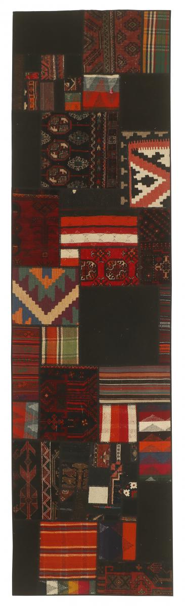 Nain Trading Tapete Oriental Kilim Patchwork 305x82 Corredor Dark Grey/Rust (Lã, Pérsia / Irão, Tecidos à mão)