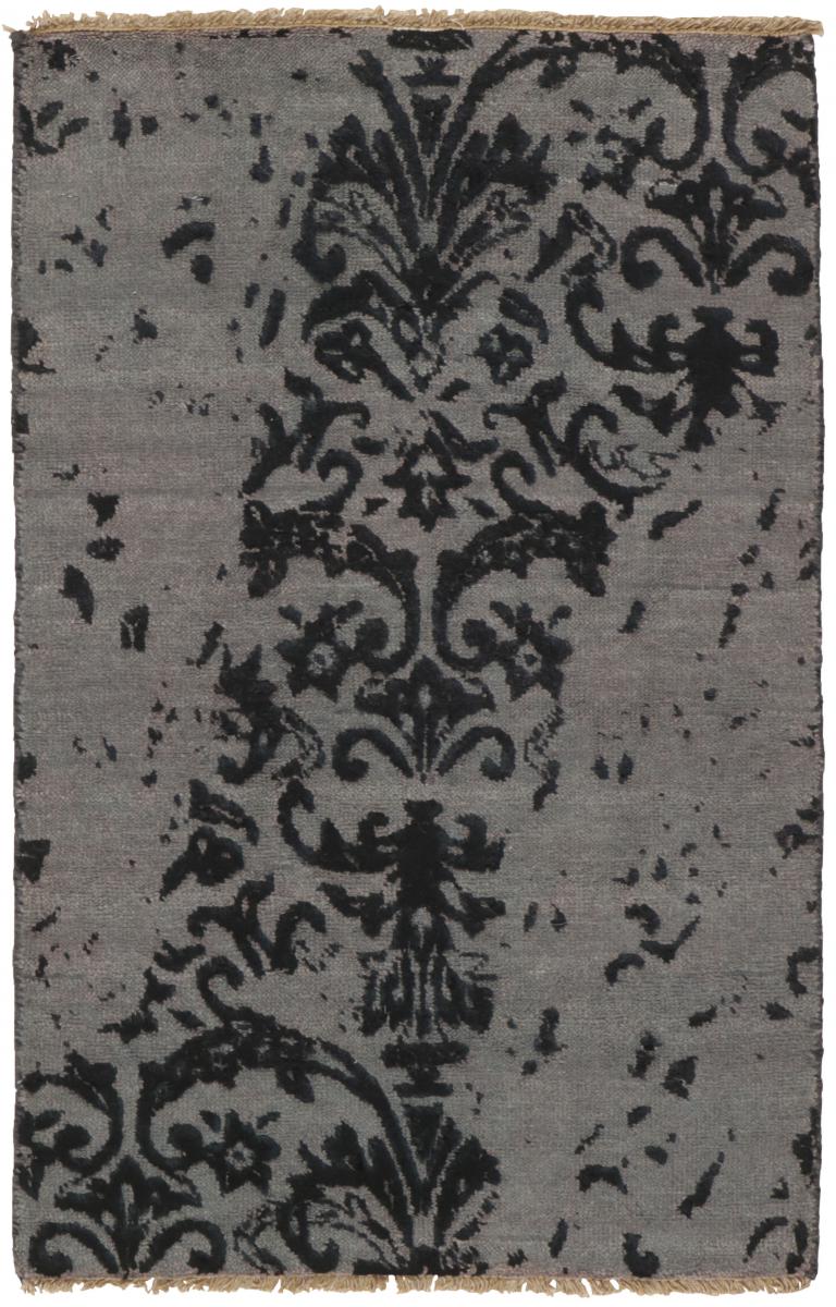 Nain Trading Oriental Rug Sindhi 91x61 Dark Grey (Wool/Bamboo Silk, Indien, Hand-Knotted)