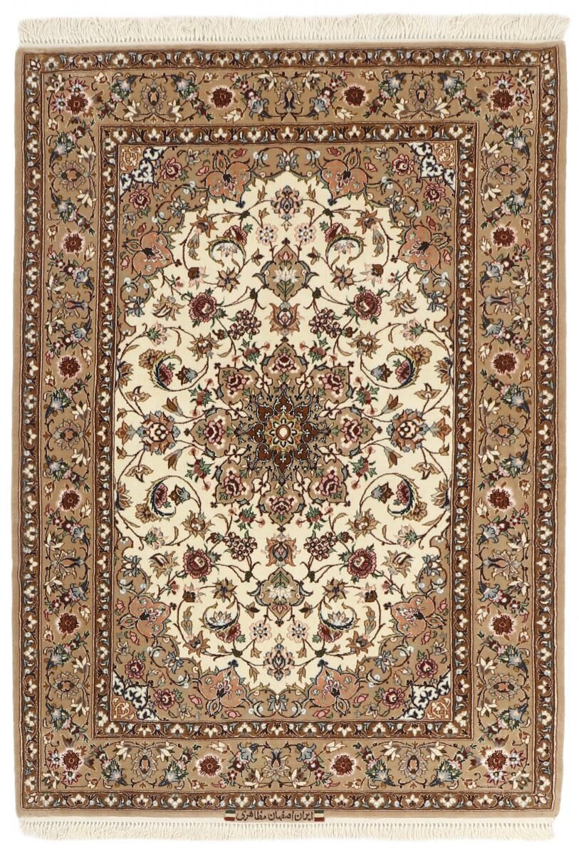 Nain Trading Tapete Isfahan Fio de Seda 161x111 Beige/Dark Brown (Pérsia / Irão, Lã / seda, Mão-atada)