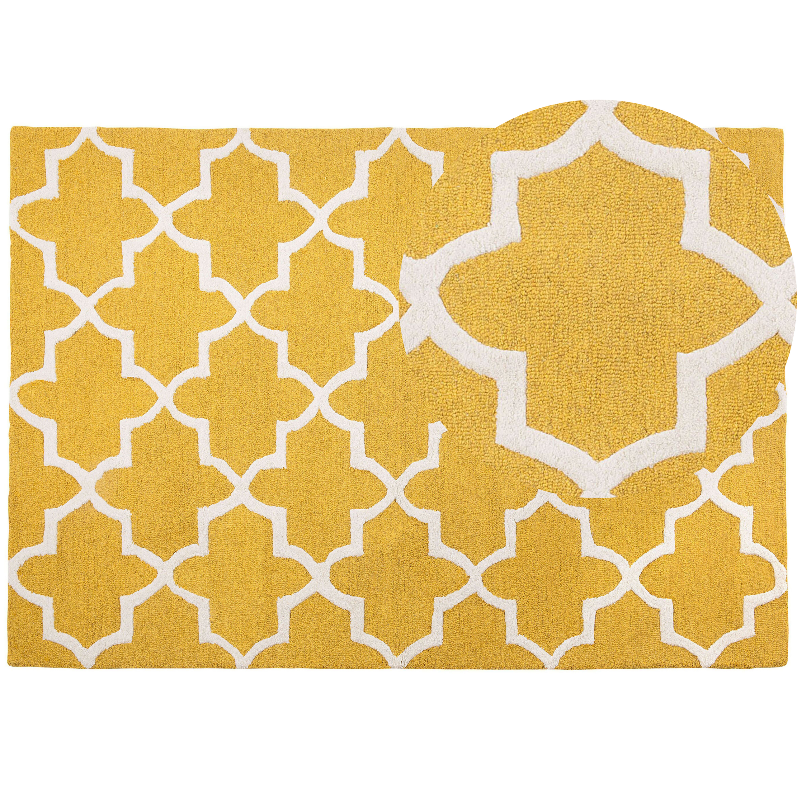 Beliani Tapete amarelo de lã e algodão 160 x 230 cm feito à mão padrão geométrico estilo moderno