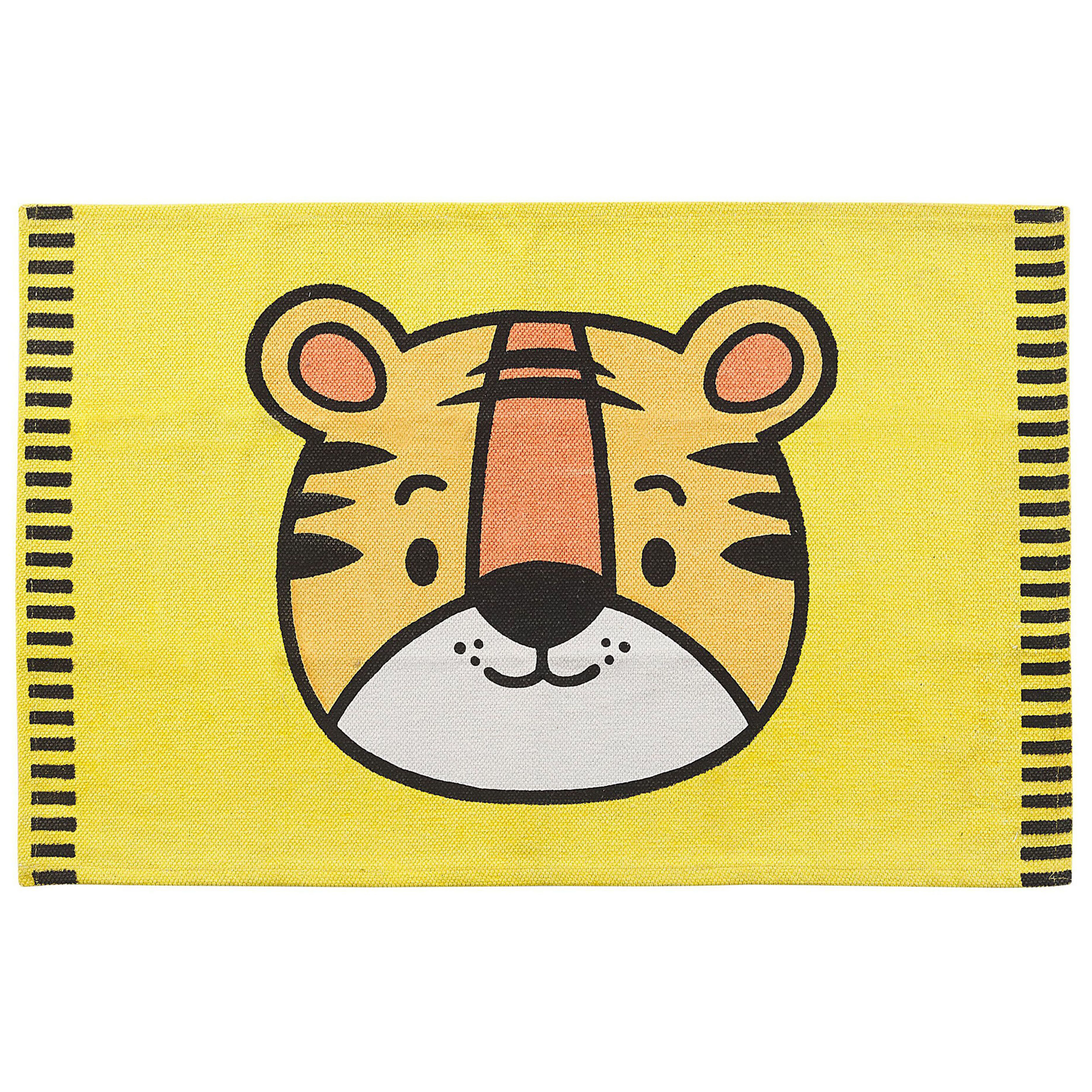 Beliani Tapete amarelo 60 x 90 cm algodão com motivo tigre tapete infantil quarto infantil
