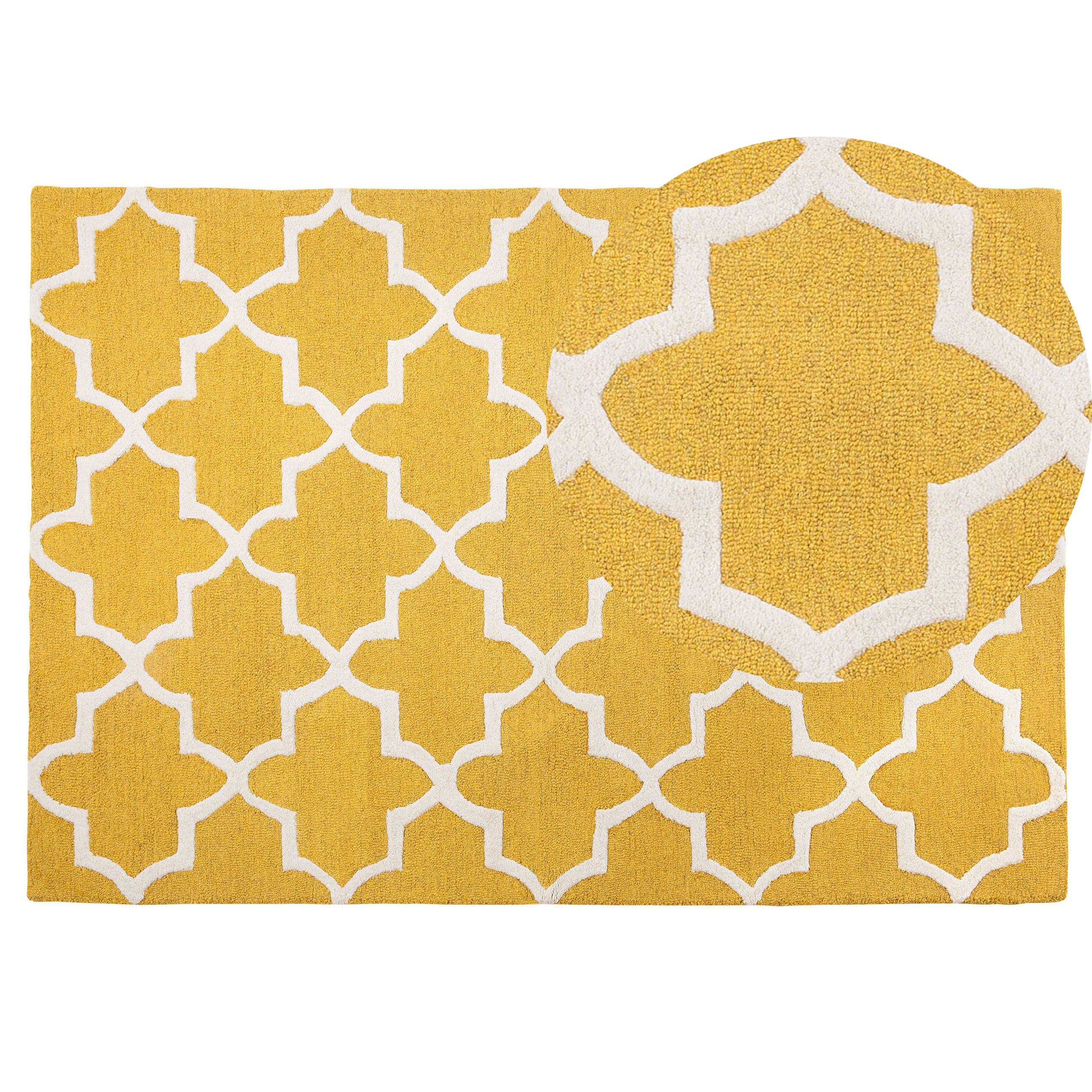 Beliani Tapete amarelo de lã e algodão 140 x 200 cm feito à mão padrão geométrico estilo moderno