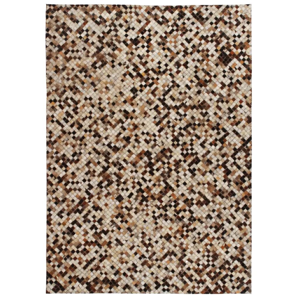 vidaXL Covor piele naturală, mozaic, 80x150 cm, pătrat, maro/alb