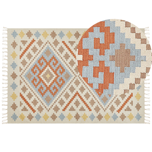 Beliani Kelimmatta Flerfärgad bomull 160 x 230 cm Geometriskt mönster med tofsar Rektangulär Traditionell