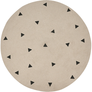 Beliani Rund Matta Beige Bomull ø 140 cm Solid Med Geometriskt Mönster Vardagsrum Sovrum