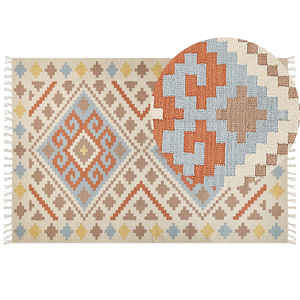 Beliani Kelimmatta Flerfärgad bomull 200 x 300 cm Geometriskt mönster med tofsar Rektangulär Traditionell