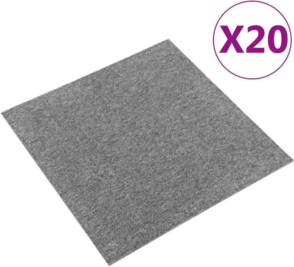 vidaXL Kobercové podlahové dlaždice 20 ks 5 m² 50x50 cm sivé