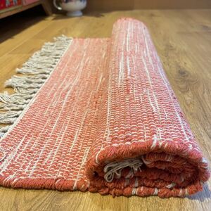 World Menagerie Efrem Hand-Loomed 100% Cotton Red Rug brown/white 60.0 W x 1.0 D cm