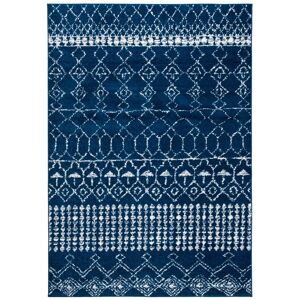 Mistana Metivier Looped/Hooked Geometric Navy/White Rug white 90.0 W x 1.0 D cm