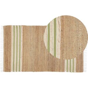 BELIANI Handwoven Dhurrie Area Rug Jute 80 x 150 cm Tassels Beige and Green Mirza