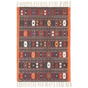 Homescapes - Cotton Kilim Printed Rug Terracotta, Black and Brown Design,60 x 90 cm - Multi Colour