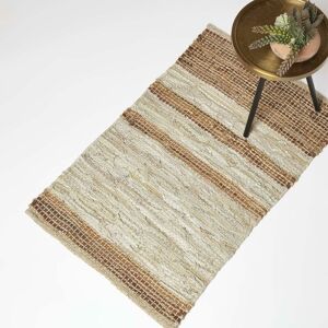 Homescapes - Brown Recycled Leather Handwoven Stripe Rug, 60 x 90 cm - Brown