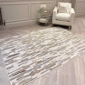 Rialta Cream & Gold Metallic Abstract Rug, 200x290cm