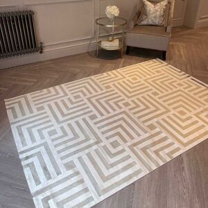 Rosetta Ivory & Gold Geometric Patterned Rug, 160 x 230cm