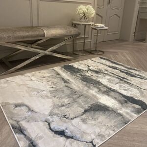 Glacial Cream & Grey Marble Wash Velvet Rug, 240 x 340cm