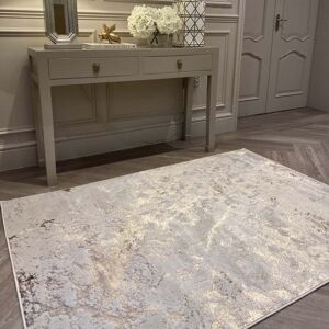 Jupiter Light Gold & Cream Metallic Marble Velvet Rug, 160 x 230cm