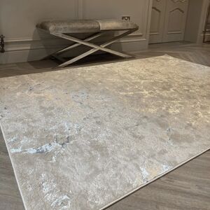 Nebula Cream & Metallic Silver Marble Velvet Rug, 240 x 340cm