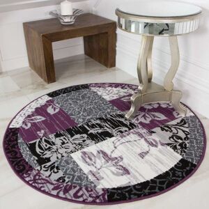 Round Circle Patchwork Purple Rug - Milan - 120cm x 120cm