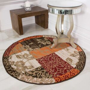 Round Circle Patchwork Terracotta Rug - Milan - 120cm x 120cm