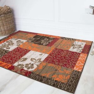 Terracotta Red Warm Patchwork Living Room Rug - Milan - 80cm x 150cm